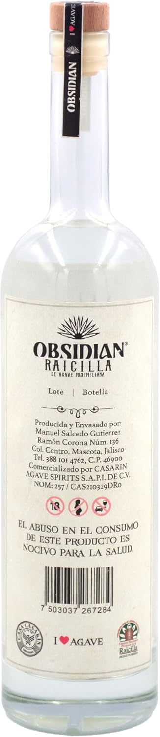 Raicilla Obsidian Silver Artesanal 100% Agave Maximiliana  750ml